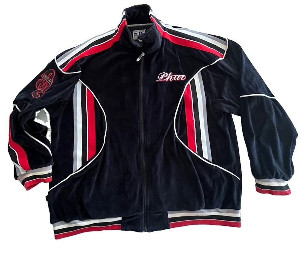 Phat Farm Tracksuit Jacket Mens 3XL Black Velour Full Zip Streetwear Red Y2K